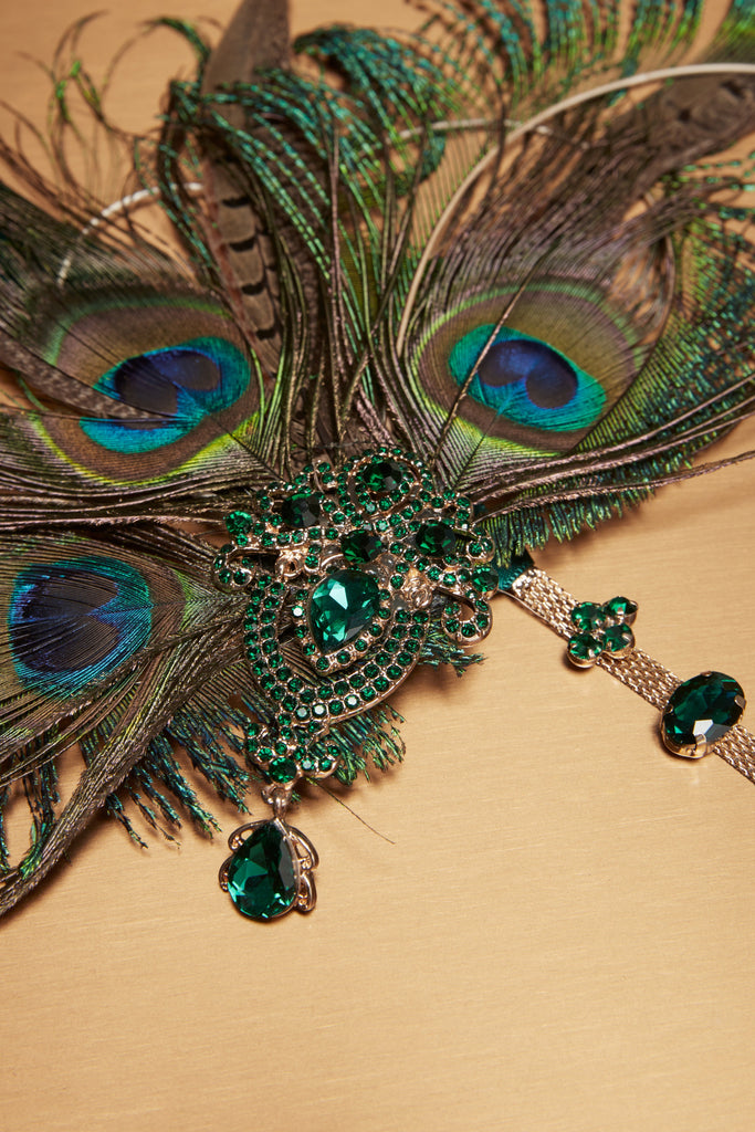 Vintage Rhinestone Peacock Feather Headpiece - Babeyond UK