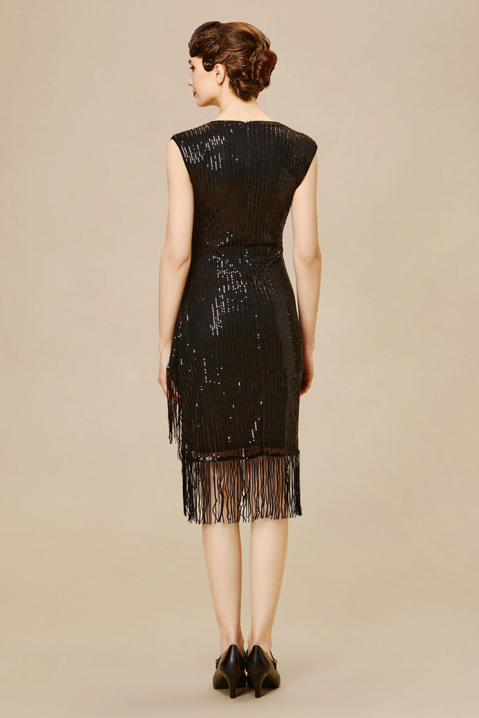 V Neck Tie Sequin Fringe Dress - Babeyond UK