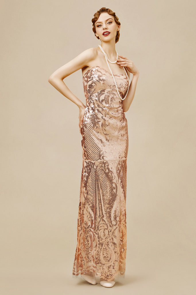 Embroidered Sequin Strapless Paisley Dress - Babeyond UK