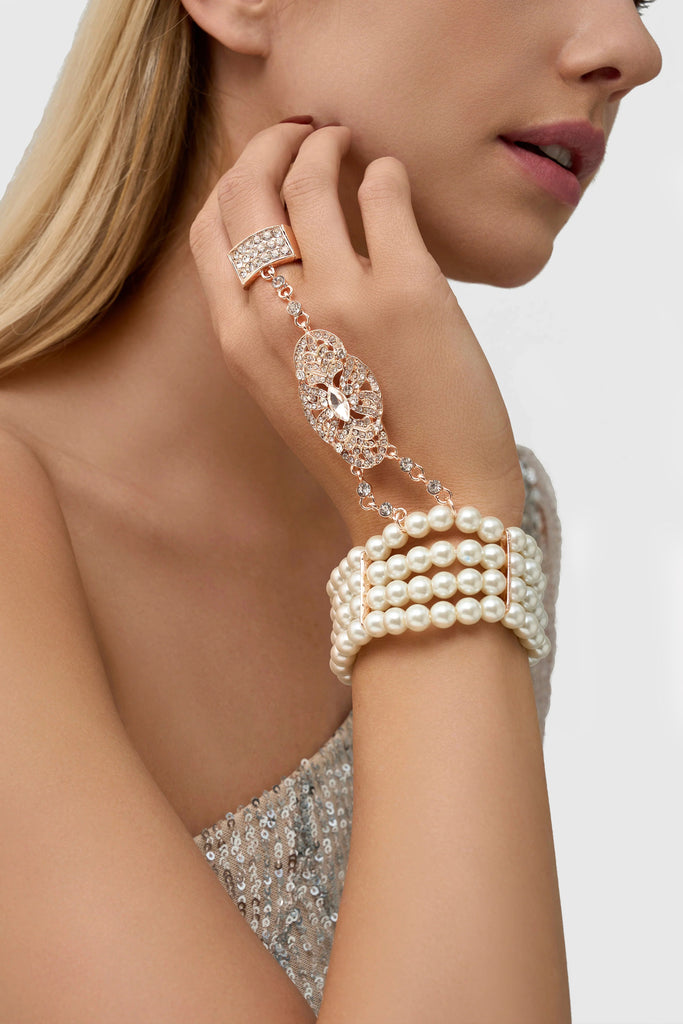 Multi Strand Pearl Bracelet Ring Set - Babeyond UK