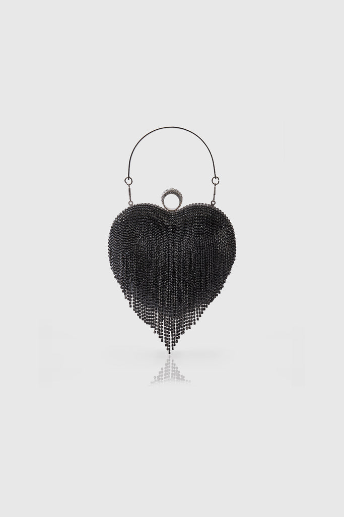 1920s Heart Shape Rhinestone Tassel Clutch - Babeyond UK