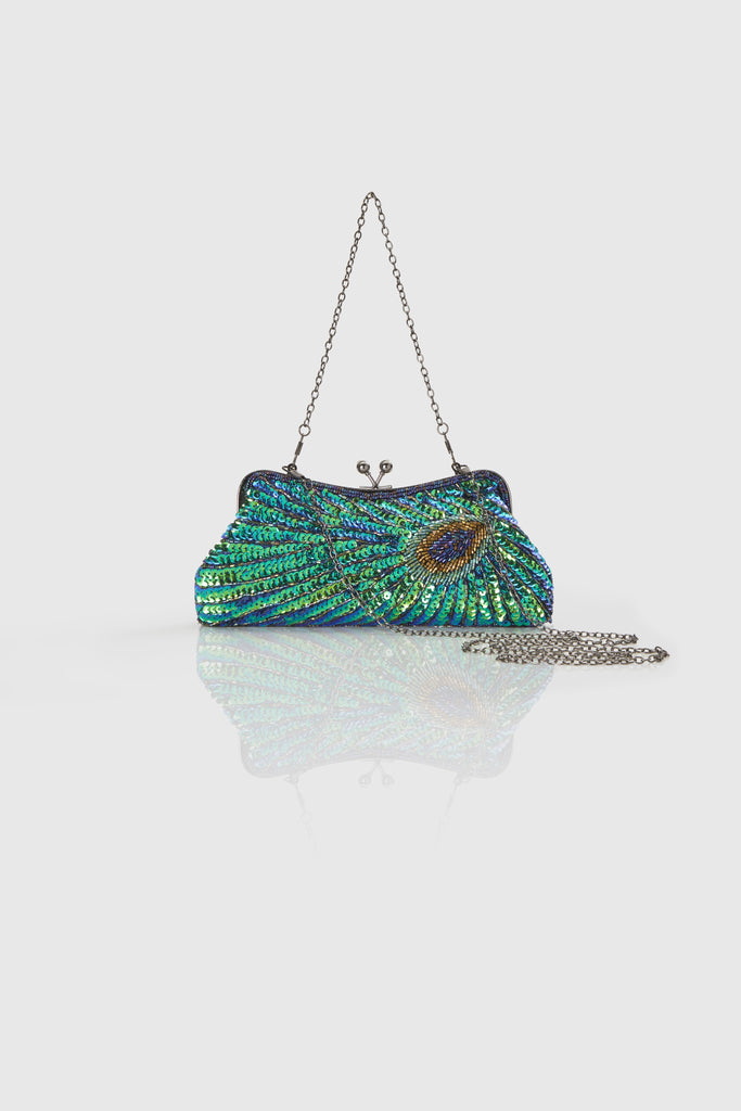 1920s Flapper Peacock Sequined Clutch - Babeyond UK