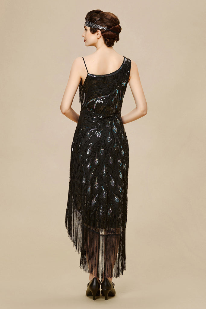 1920s One Shoulder Strap Fringe Midi Dress - Babeyond UK