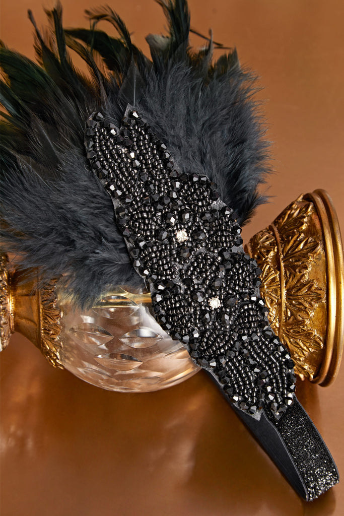 Embroidered Feather Shimmer Headband - Babeyond UK