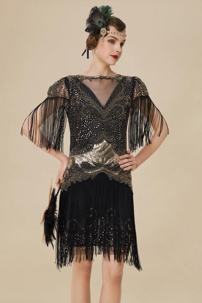 1920s Flapper Fringed Sleeves Dress - Babeyond UK