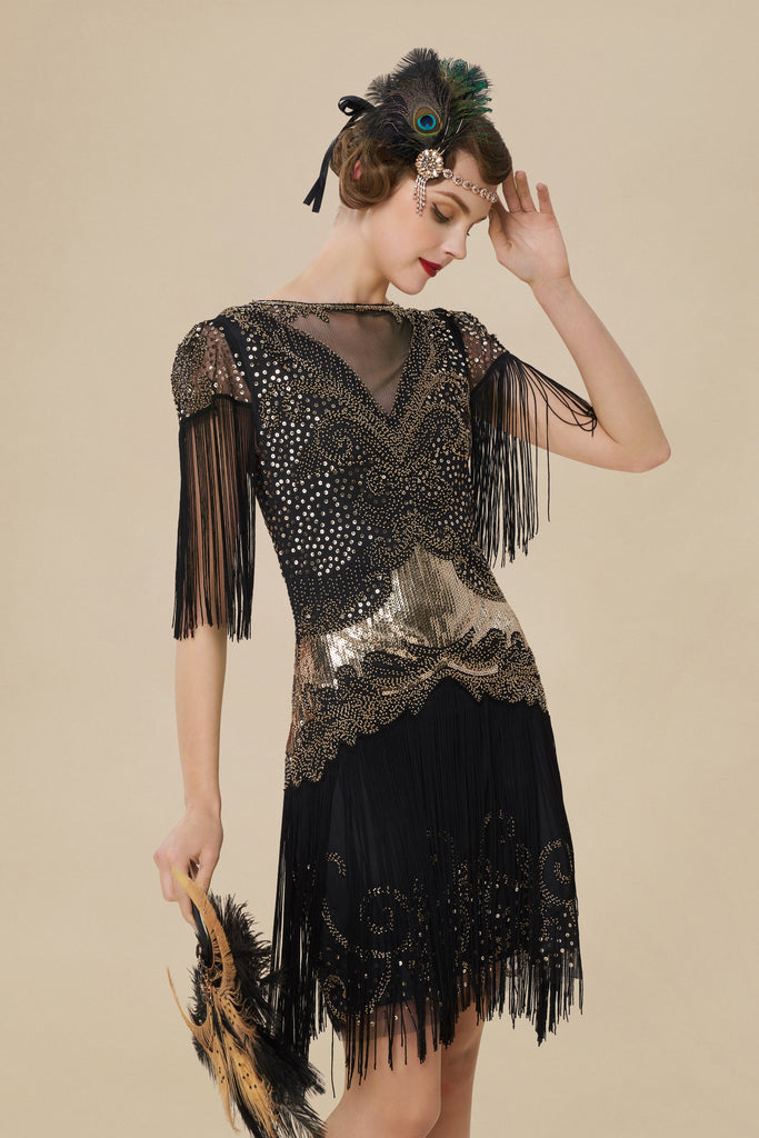 1920s Flapper Fringed Sleeves Dress - Babeyond UK