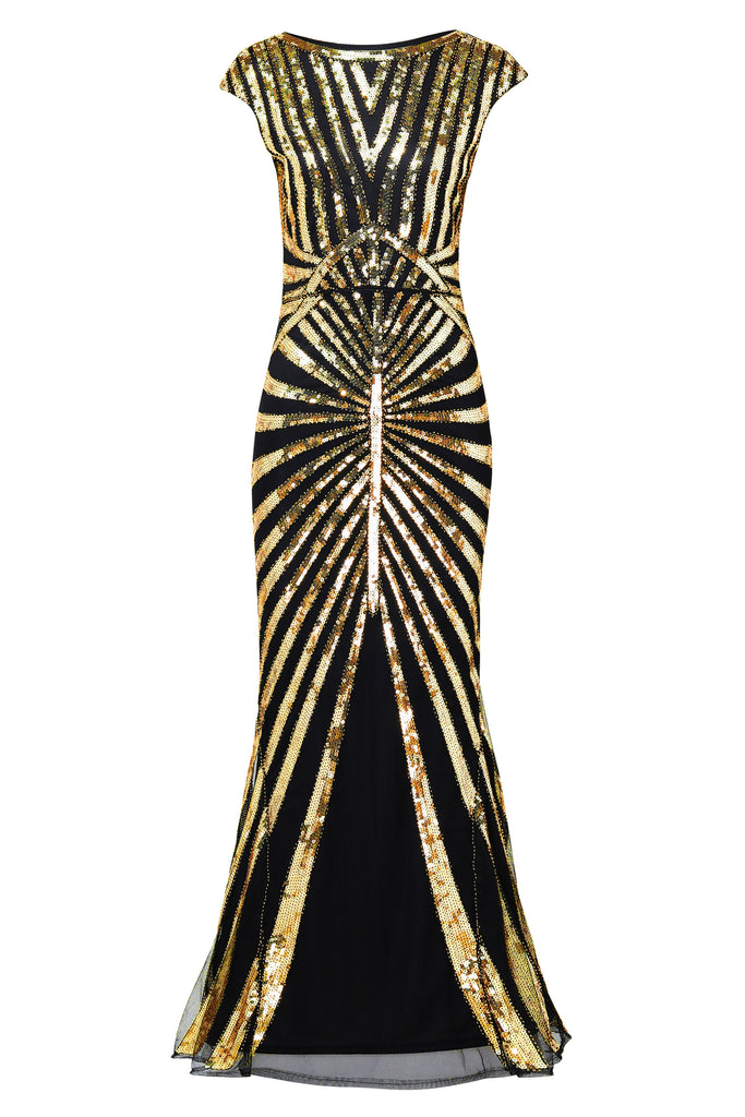 Art Deco Cap Sleeve Sequin Maxi Dress - Babeyond UK