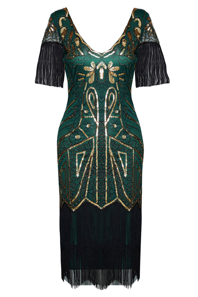 Art Deco Paisley Sequin Fringe Dress - Babeyond UK