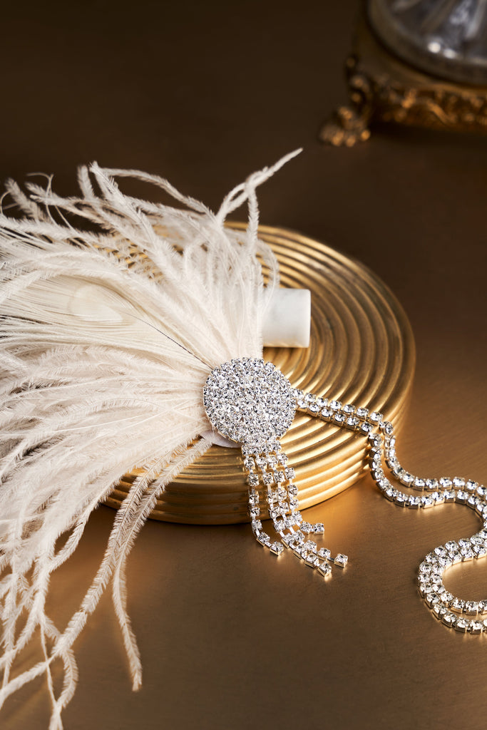 Ostrich Feather Rhinestone Headpiece - Babeyond UK