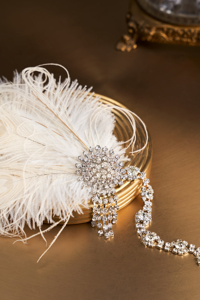 Rhinestone Chain Feather Headpiece - Babeyond UK