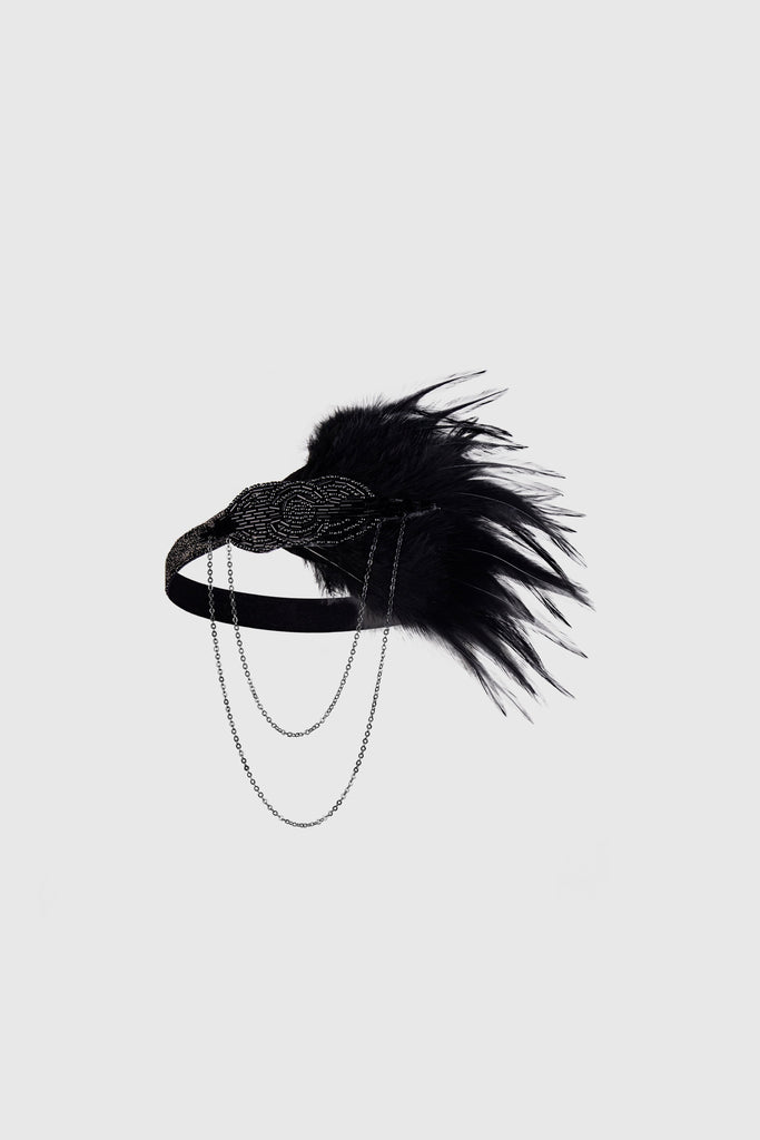 Beaded Chain Ostrich Feather Headband - Babeyond UK