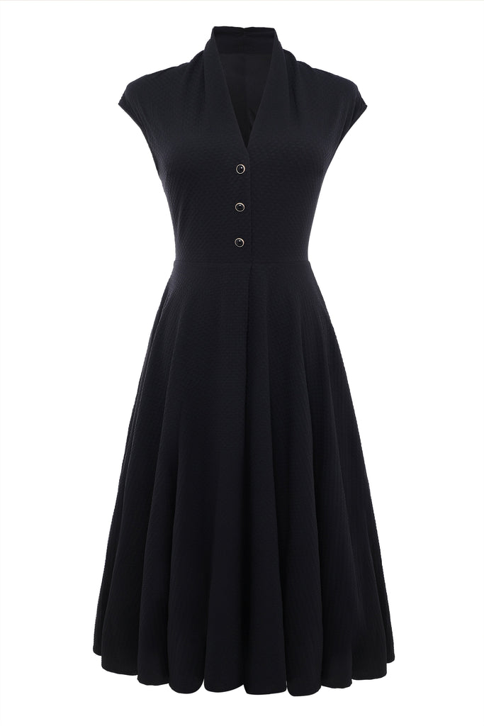 Cap Sleeve Shirtwaist V Neck Dress - Babeyond UK