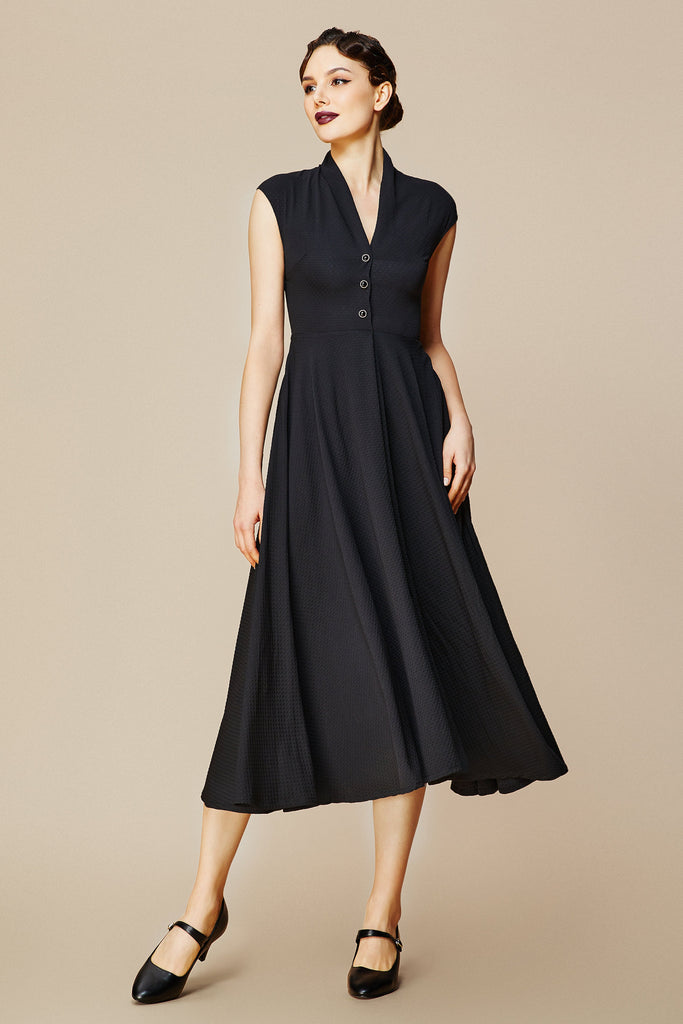 Cap Sleeve Shirtwaist V Neck Dress - Babeyond UK