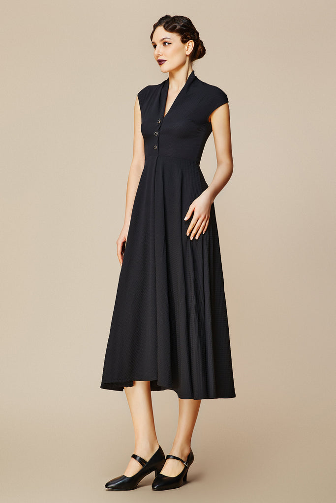 Cap Sleeve Shirtwaist V Neck Dress - Babeyond UK