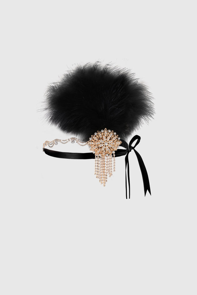 Crystal Studded Ostrich Feather Headpiece - Babeyond UK