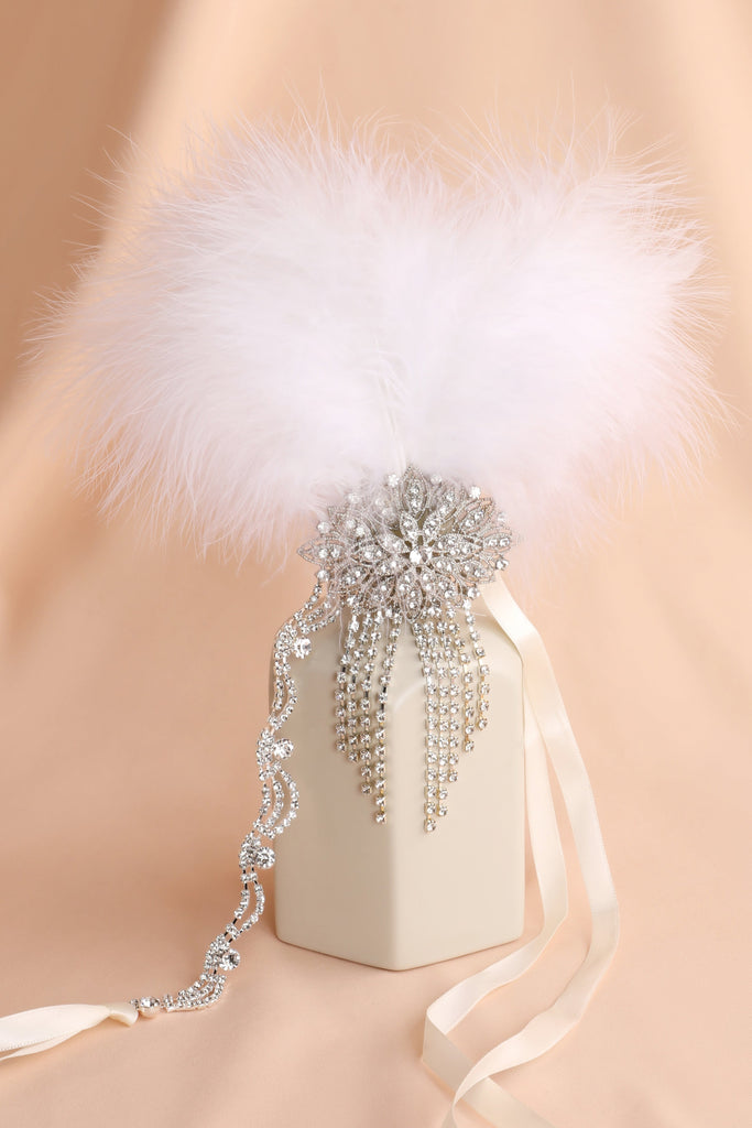 Crystal Studded Ostrich Feather Headpiece - Babeyond UK