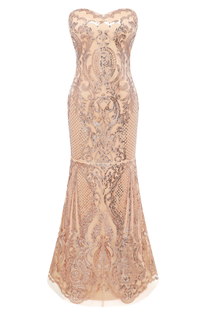 Embroidered Sequin Strapless Paisley Dress - Babeyond UK