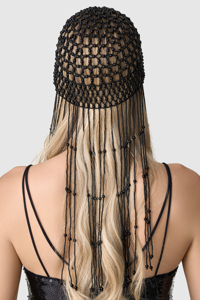 Fully Beaded Pearl Flapper Tassel Cap - Babeyond UK