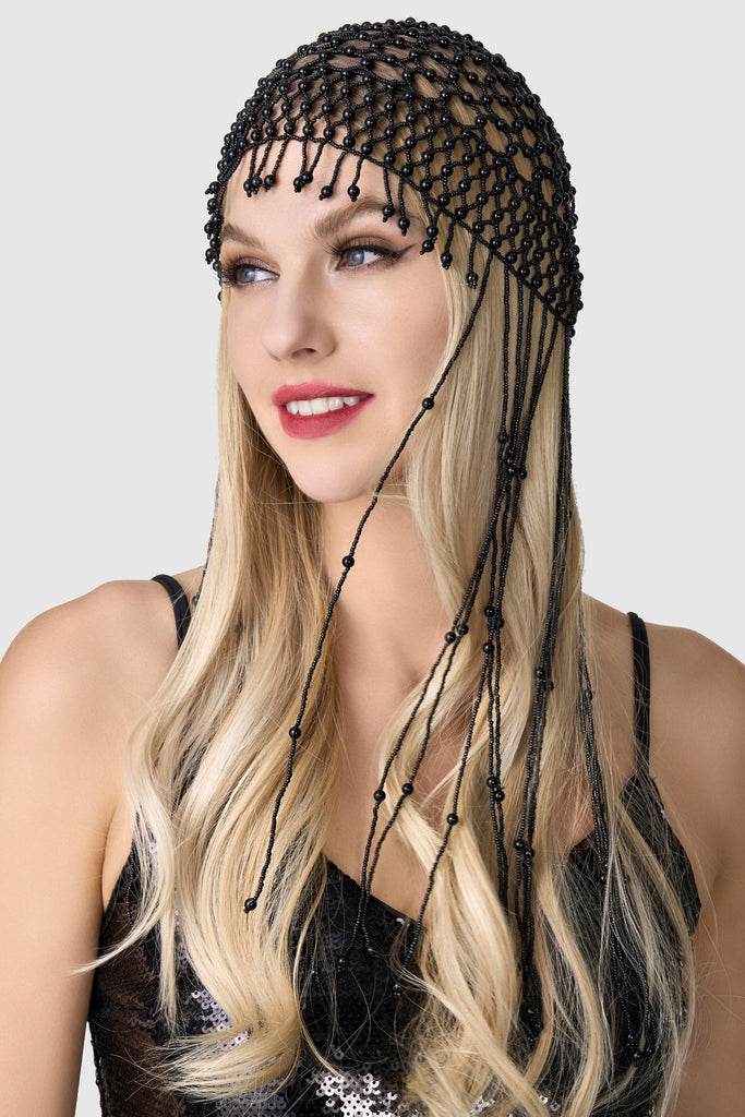 Fully Beaded Pearl Flapper Tassel Cap - Babeyond UK