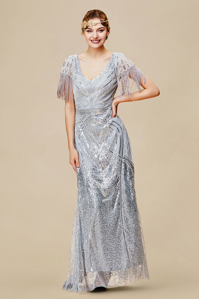 1920s Mermaid Hem Maxi Bodycon Cocktail Dress - Babeyond UK