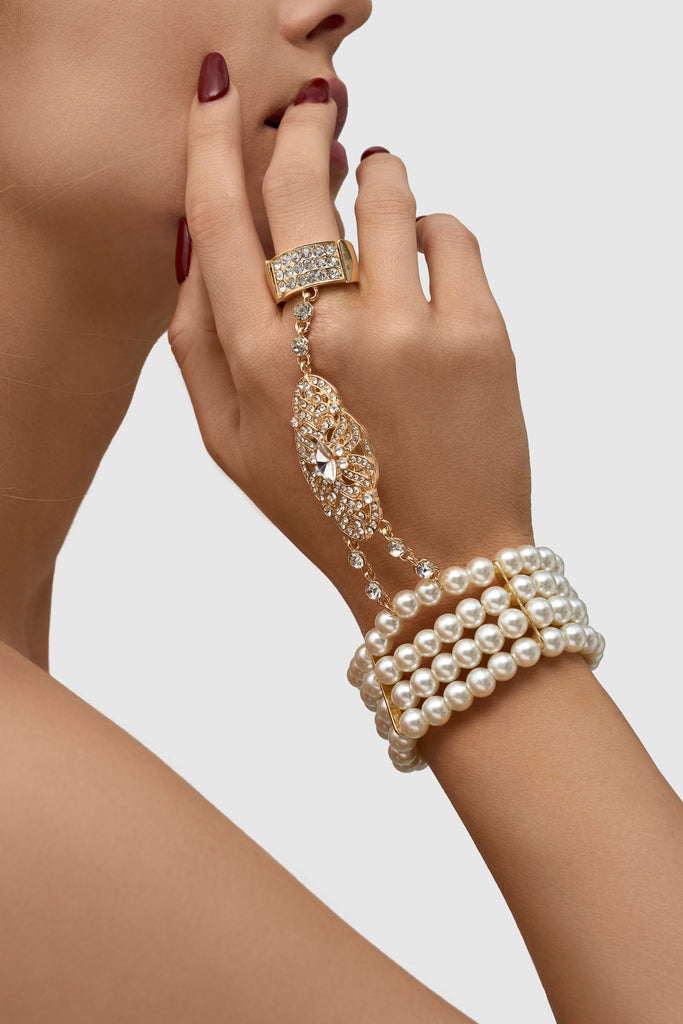 Multi Strand Pearl Bracelet Ring Set - Babeyond UK