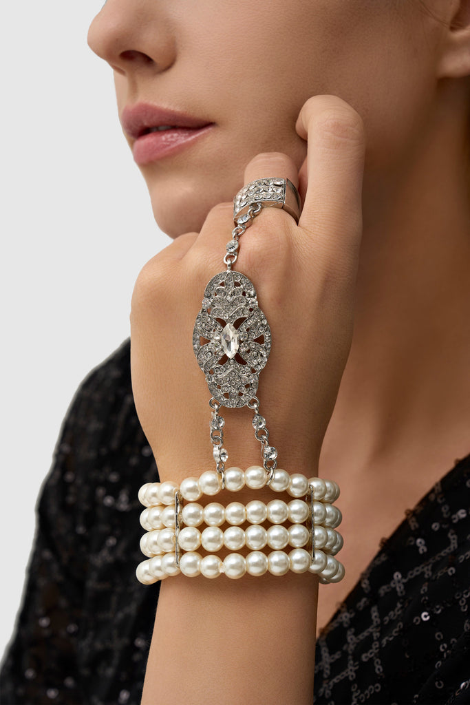 Multi Strand Pearl Bracelet Ring Set - Babeyond UK