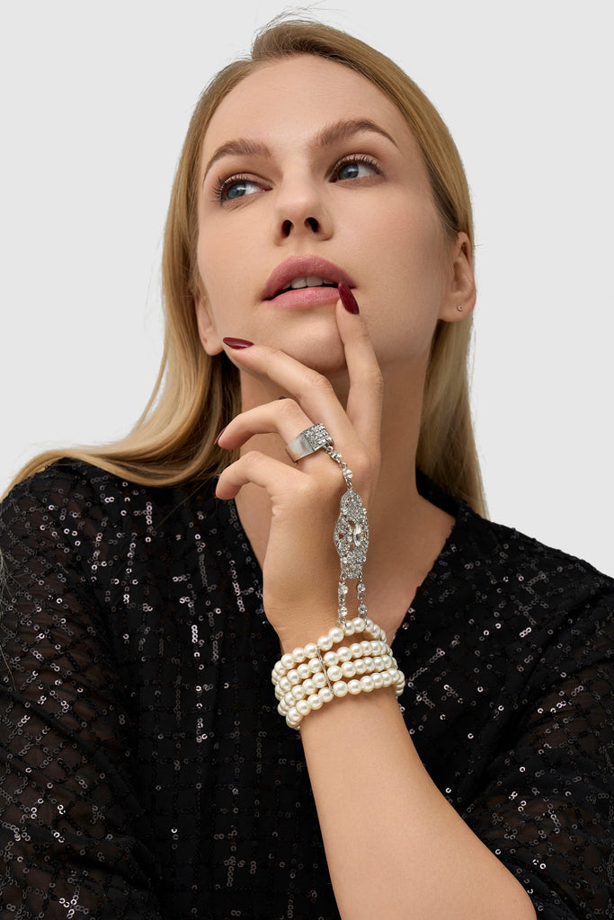 Multi Strand Pearl Bracelet Ring Set - Babeyond UK