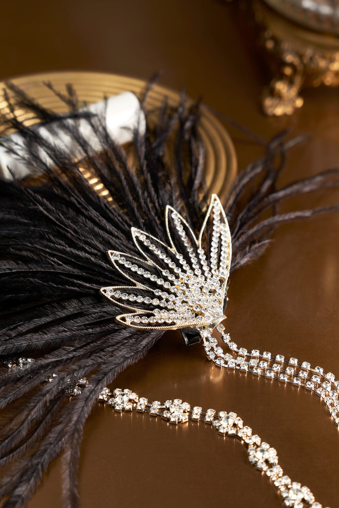 Rhinestone Beaded Feather Headband - Babeyond UK