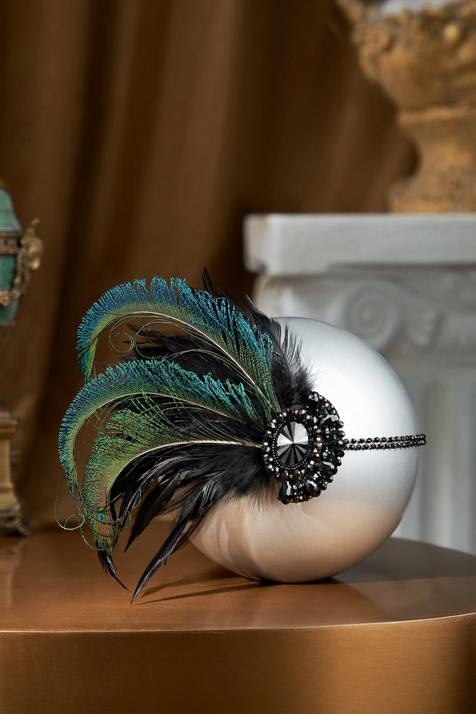 Rhinestone Peacock Feather Headband - Babeyond UK