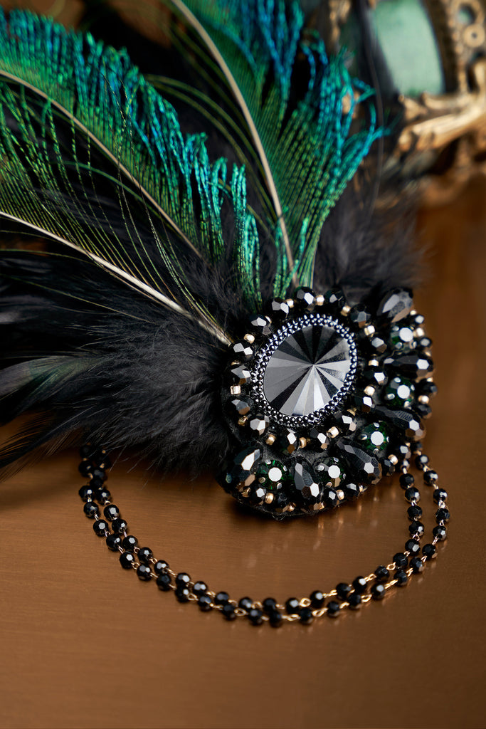 Rhinestone Peacock Feather Headband - Babeyond UK