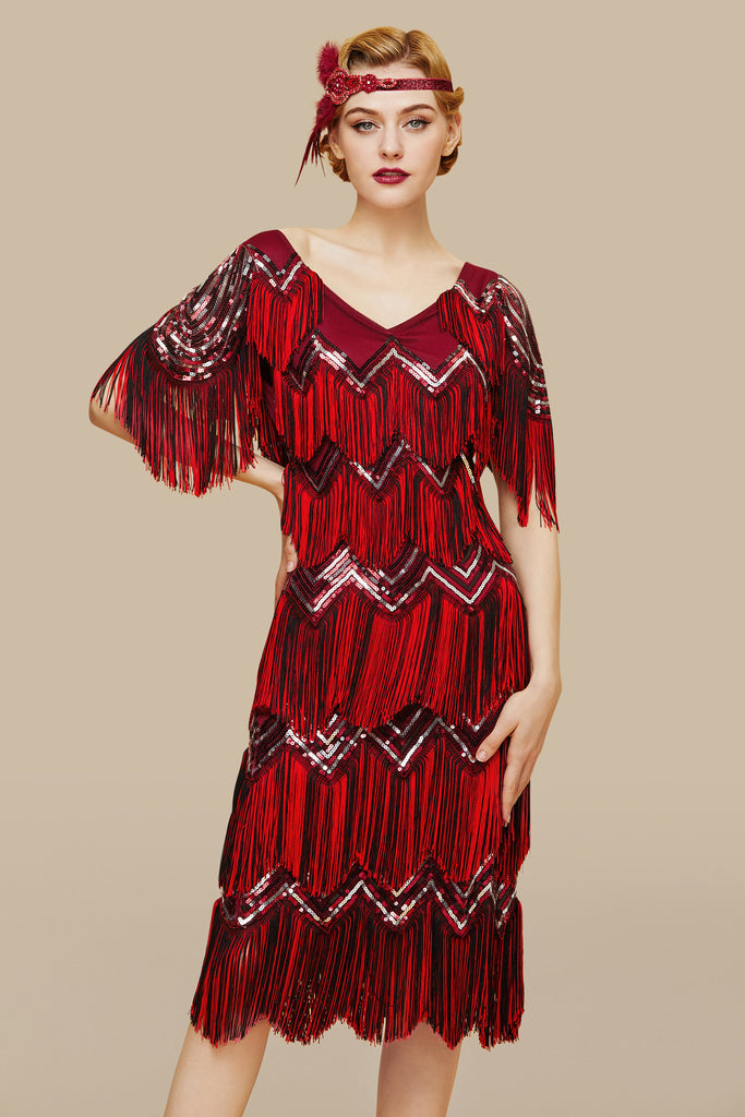 Shimmering Tiered Fringe Sequin Dress - Babeyond UK