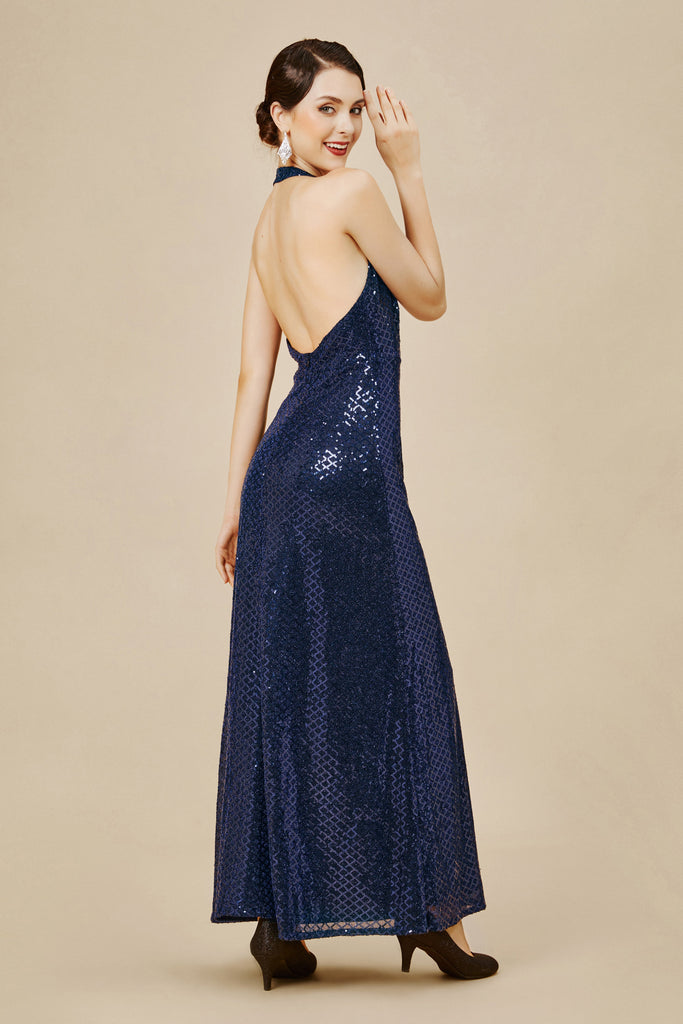 V Neck Hanging Sequin Maxi Dress - Babeyond UK