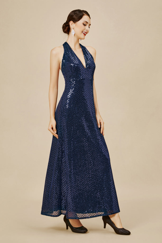 V Neck Hanging Sequin Maxi Dress - Babeyond UK