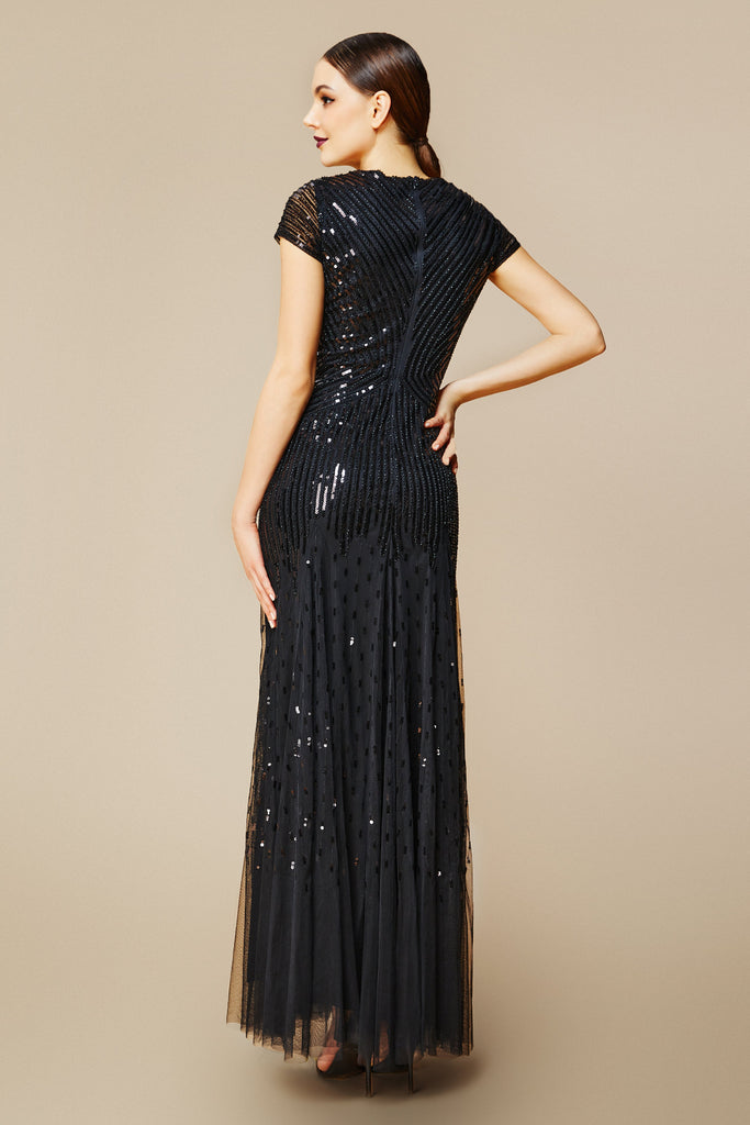 V Neck Sequin Maxi Bodycon Dress - Babeyond UK