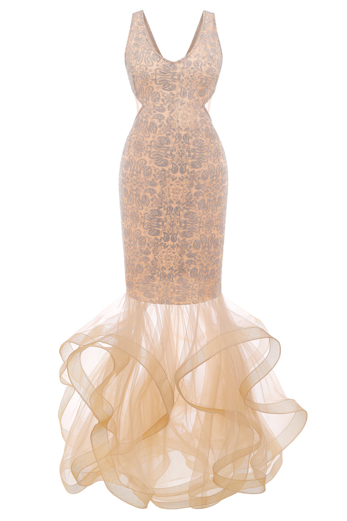 V-Neck Sleeveless Tulle Mermaid Dress - Babeyond UK