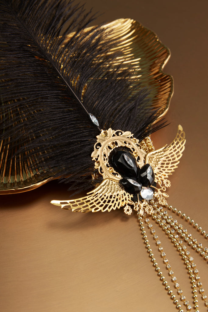 Vintage Sequin Chain Ostrich Headdress - Babeyond UK