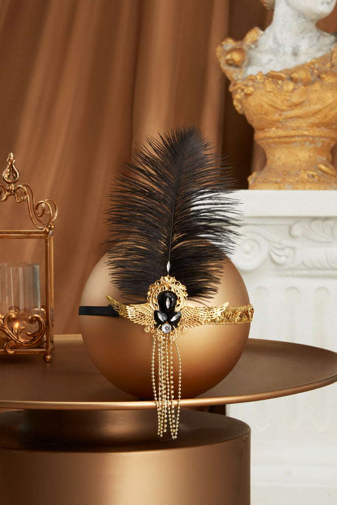 Vintage Sequin Chain Ostrich Headdress - Babeyond UK