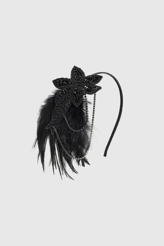 Embroidered Blossom Feather Headband - Babeyond UK