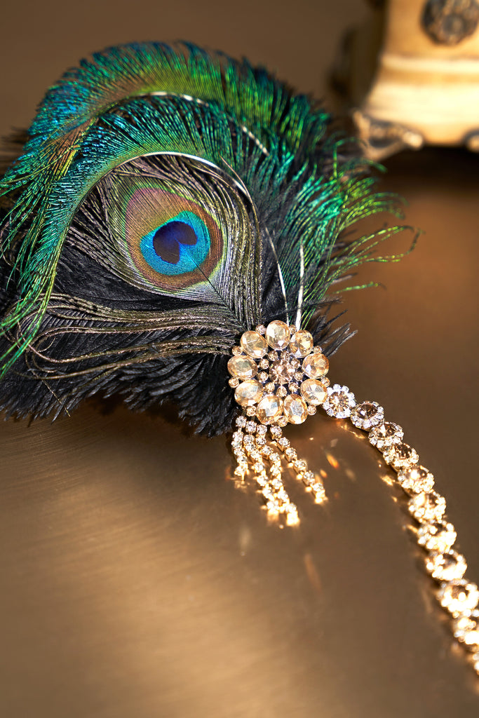 Vintage Rhinestone Peacock Headpiece - Babeyond UK