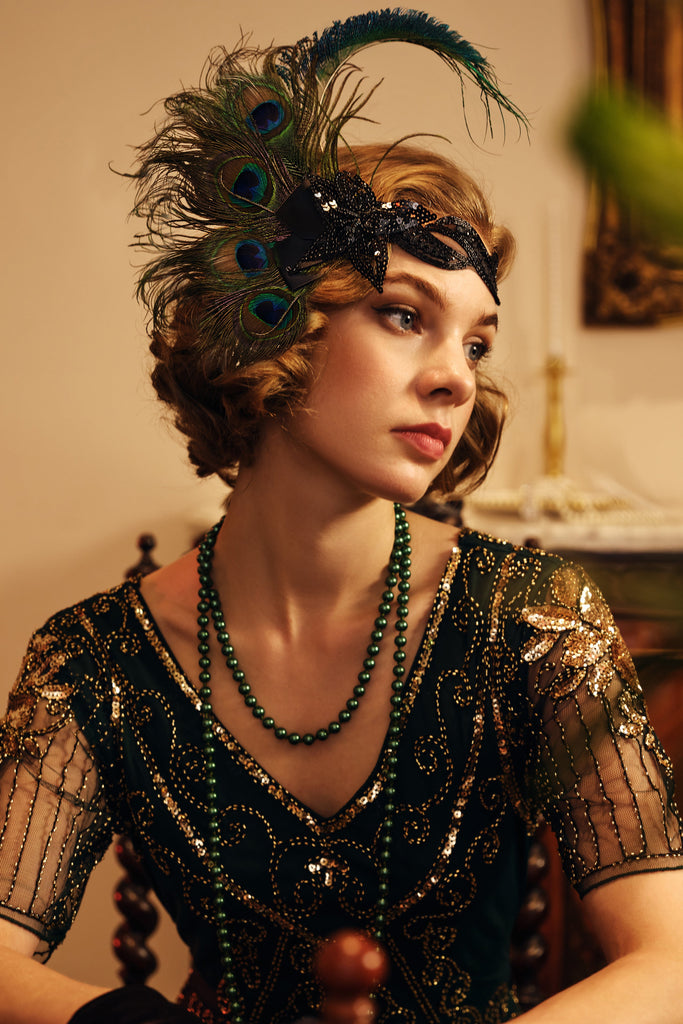 Beaded Sequin Peacock Headband - Babeyond UK