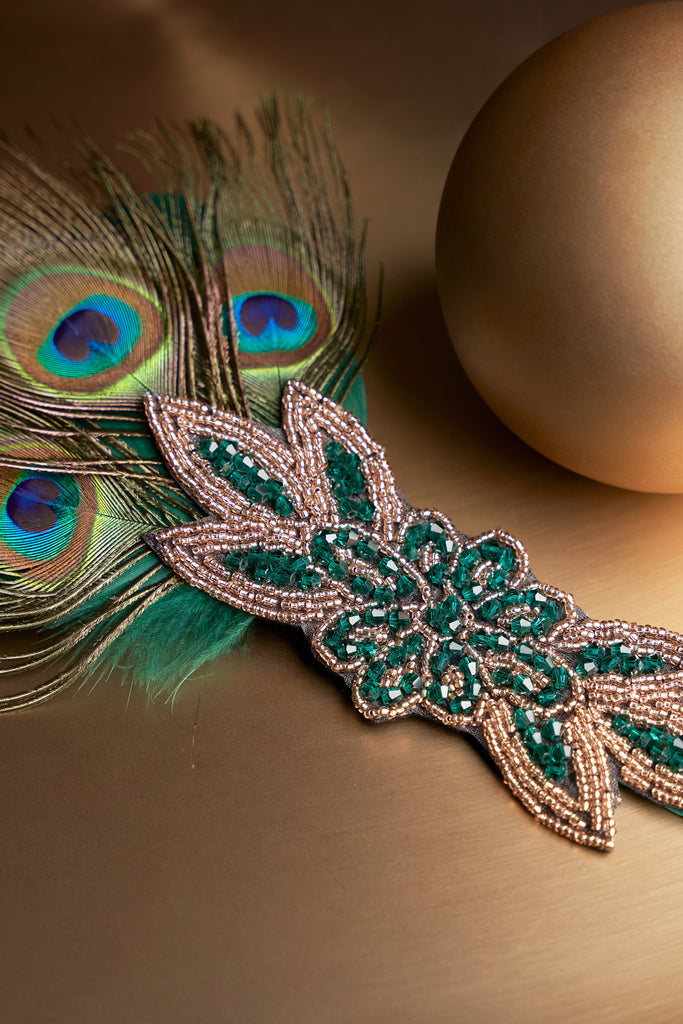 Beaded Peacock Shimmer Headpiece - Babeyond UK