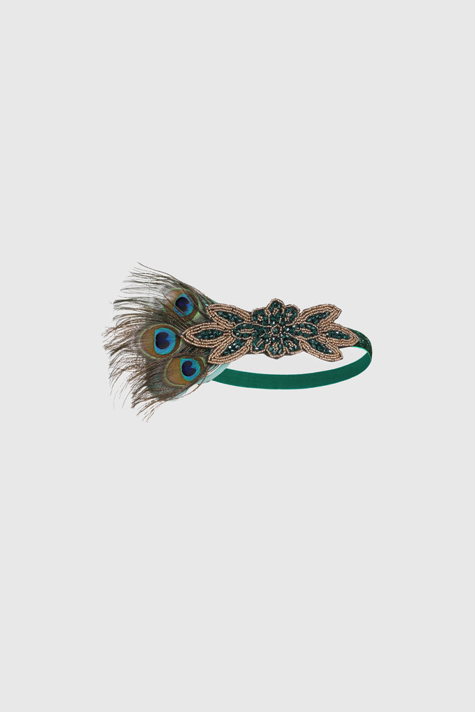 Beaded Peacock Shimmer Headpiece - Babeyond UK